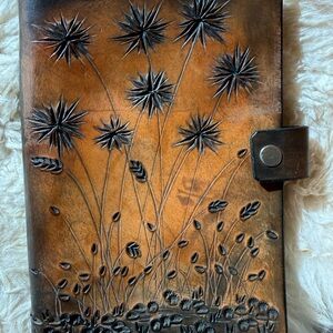 Handcrafted Brown Leather Journal Notebook with Floral Embossing
